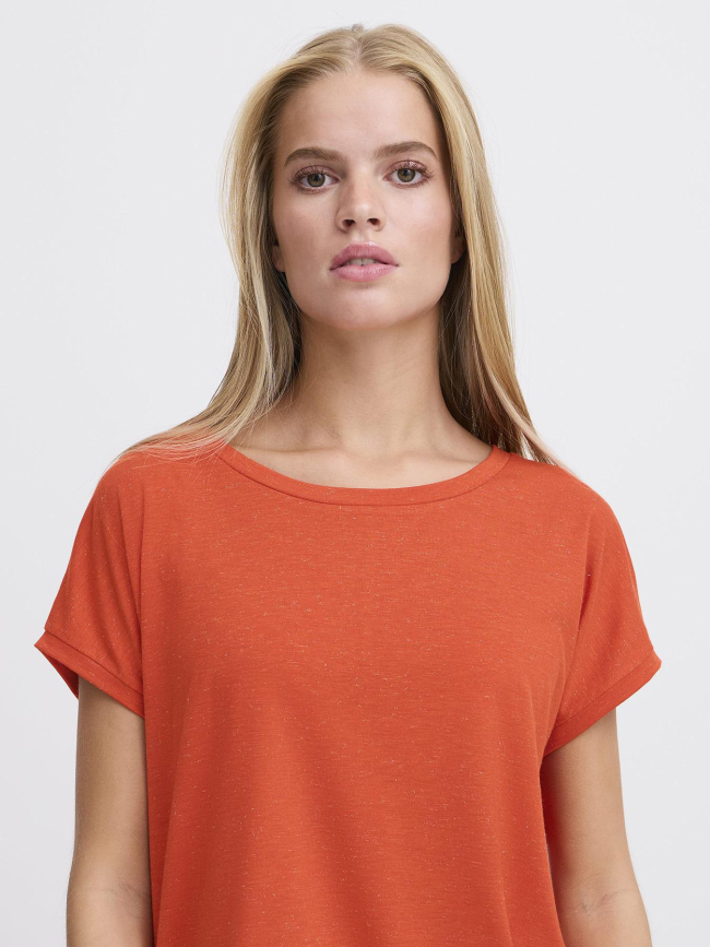 T-shirt col v pailleté rebel orange femme - Ichi