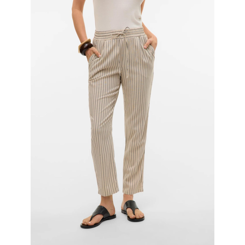 Pantalon large à rayures vmjesmilo beige femme - Vero Moda