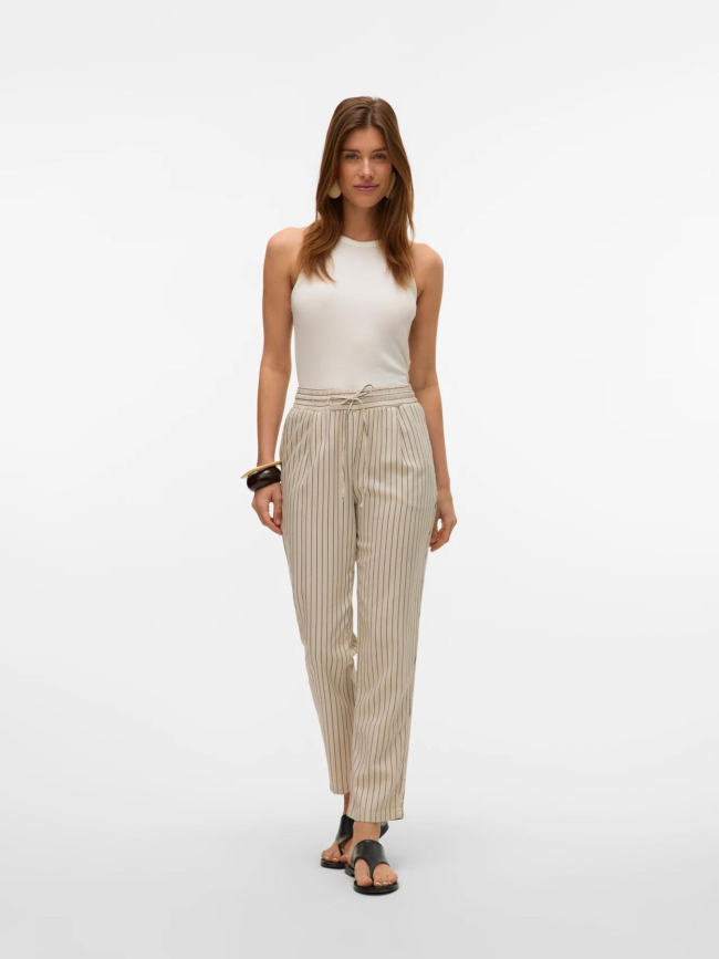 Pantalon large à rayures vmjesmilo beige femme - Vero Moda