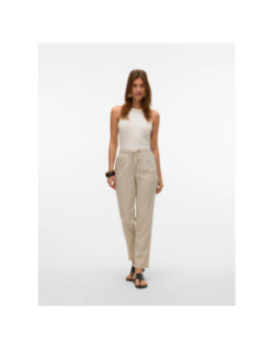 Pantalon large à rayures vmjesmilo beige femme - Vero Moda