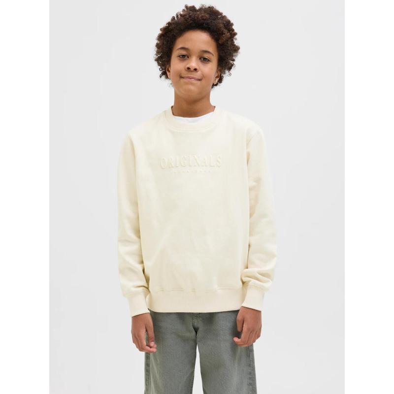 Sweat à col rond jorfrederiksberg beige garçon - Jack & Jones