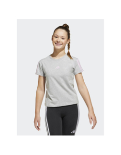 T-shirt de sport à manches courtes 3 stripes gris fille - Adidas
