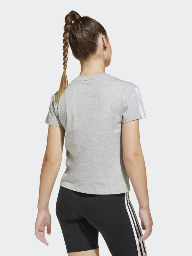 T-shirt de sport à manches courtes 3 stripes gris fille - Adidas