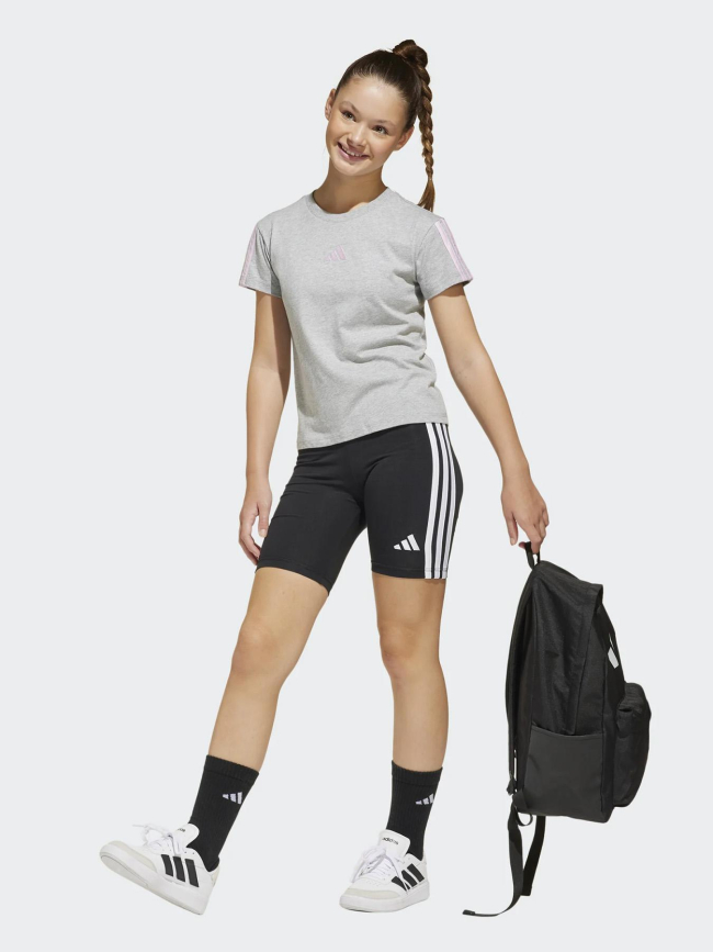 T-shirt de sport à manches courtes 3 stripes gris fille - Adidas