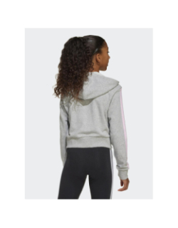 Sweat à capuche zippé logo 3s brodé gris et rose fille - Adidas