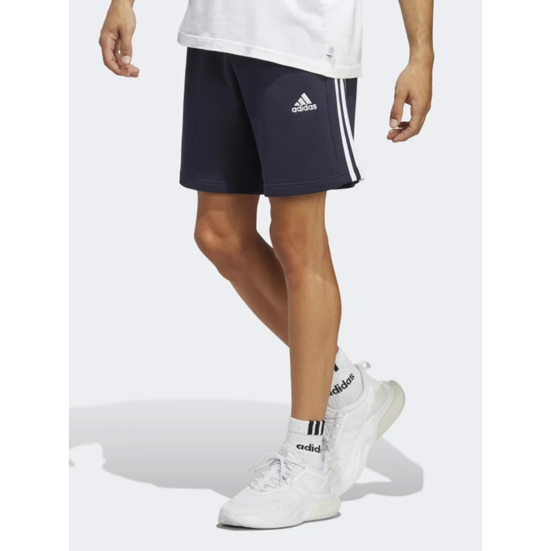 Short jogging 3 stripes logo brodé bleu marine homme - Adidas