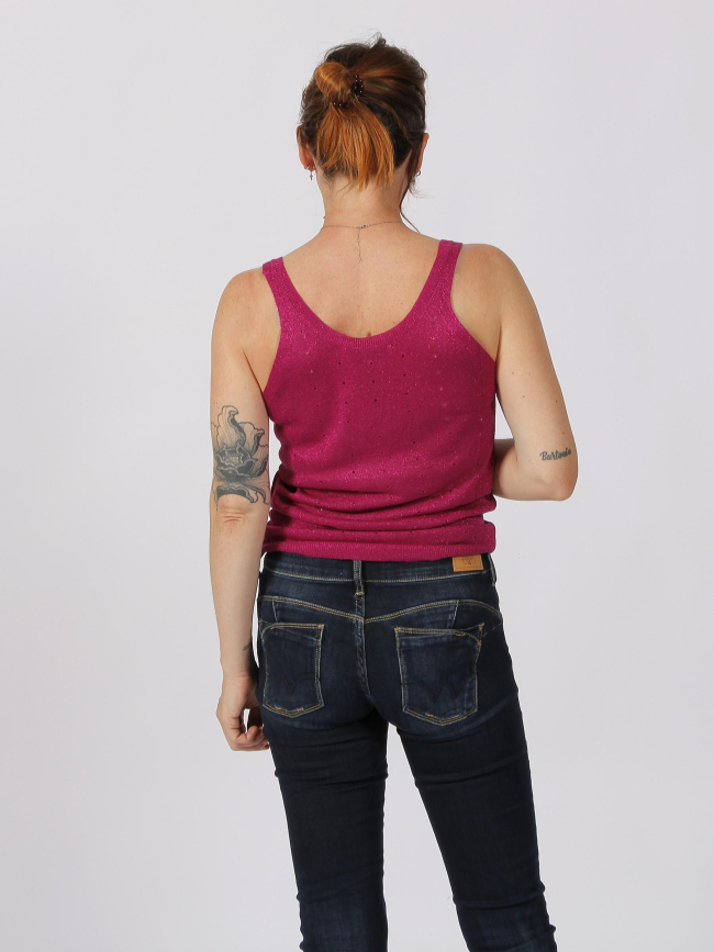 Débardeur ajouré hibiscus rose femme - Morgan