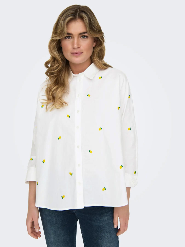 Chemise citron brodé lina grace blanc femme - Only