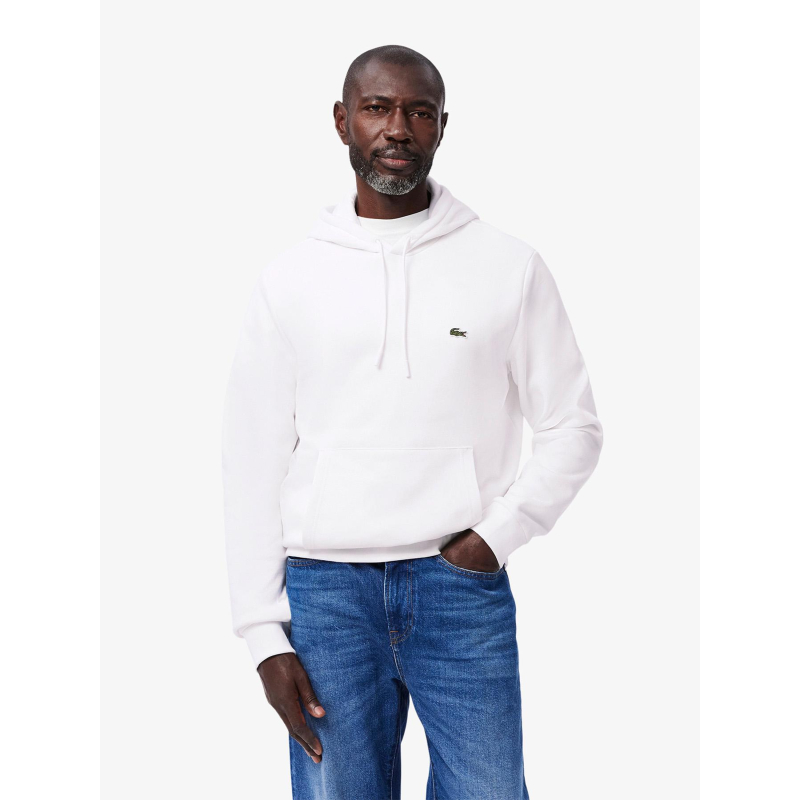 Sweat à capuche molleton de coton blanc homme - Lacoste
