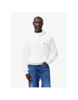Sweat à capuche molleton de coton blanc homme - Lacoste