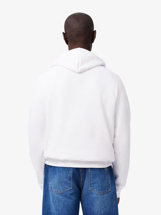 Sweat à capuche molleton de coton blanc homme - Lacoste
