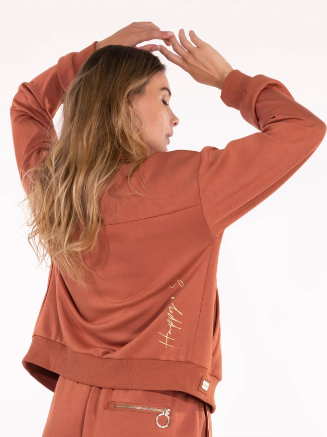 Sweat zippée à col droit alice marron femme - Happy & So