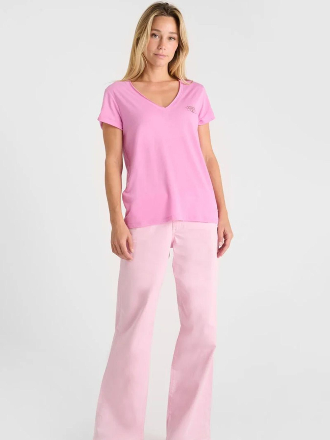 T-shirt col v smallvtra rose femme - Le Temps Des Cerises
