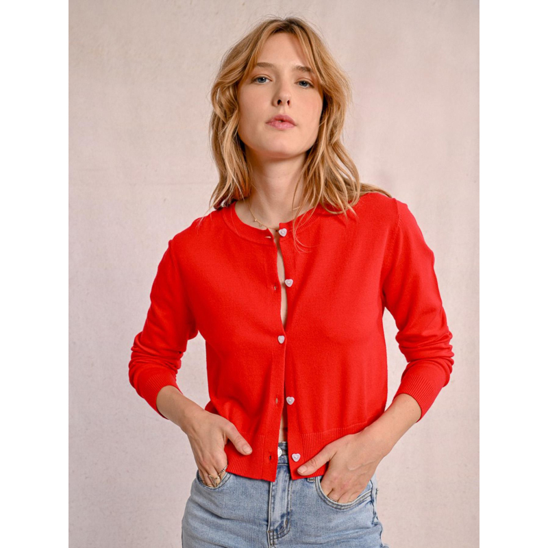 Gilet cardigant uni rouge femme - Molly Bracken