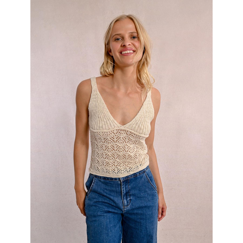 Débardeur pailleté ajouré beige femme - Molly Bracken