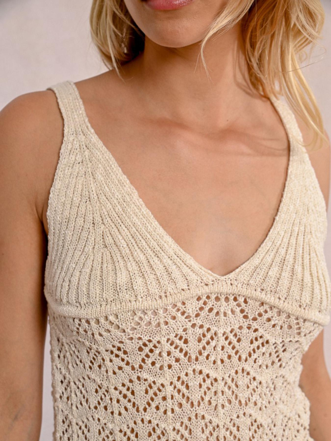 Débardeur pailleté ajouré beige femme - Molly Bracken