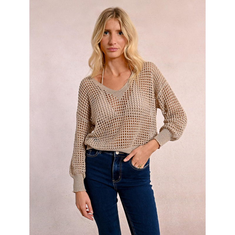 Pull pailleté ajouré marron femme - Molly Bracken