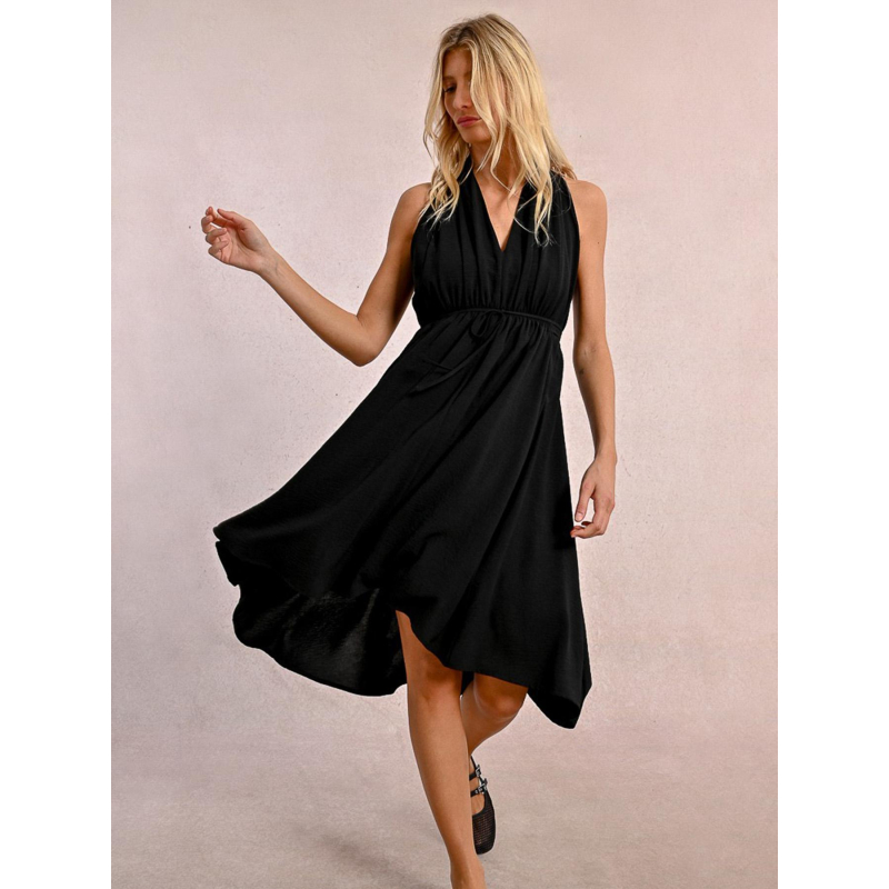Robe mi-longue col v noir femme - Molly Bracken