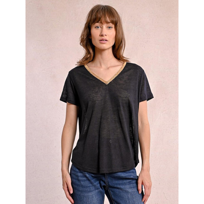 T-shirt col v doré noir femme - Molly Bracken