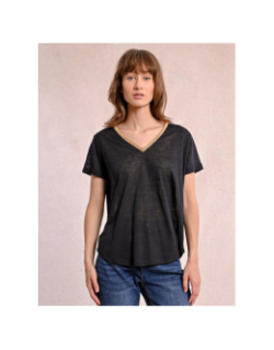 T-shirt col v doré noir femme - Molly Bracken