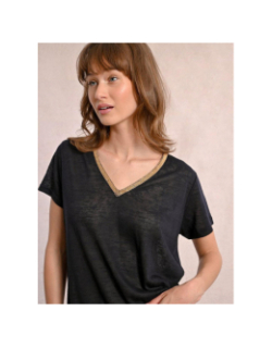 T-shirt col v doré noir femme - Molly Bracken