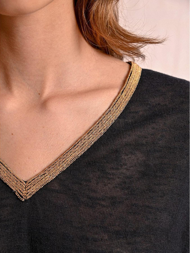 T-shirt col v doré noir femme - Molly Bracken
