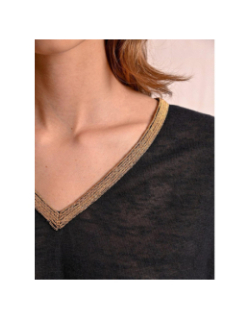 T-shirt col v doré noir femme - Molly Bracken