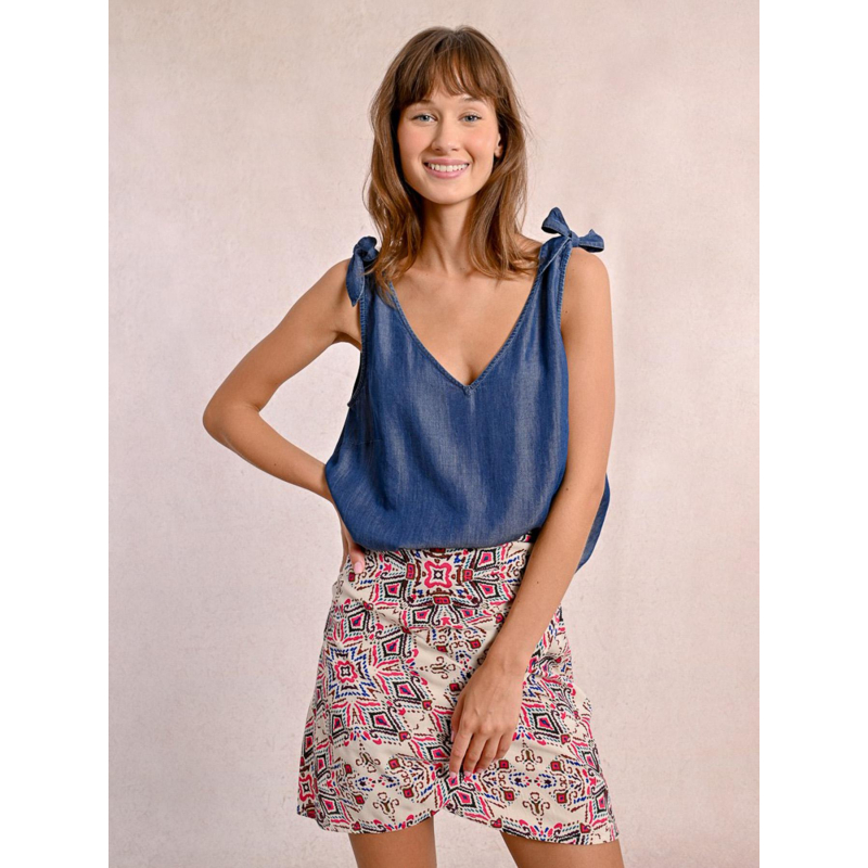 Débardeur manches nouées denim bleu femme - Molly Bracken
