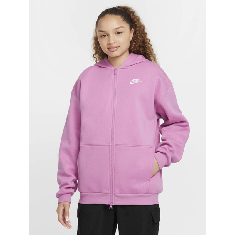Sweat à capuche zippé oversized club fleece rose fille - Nike