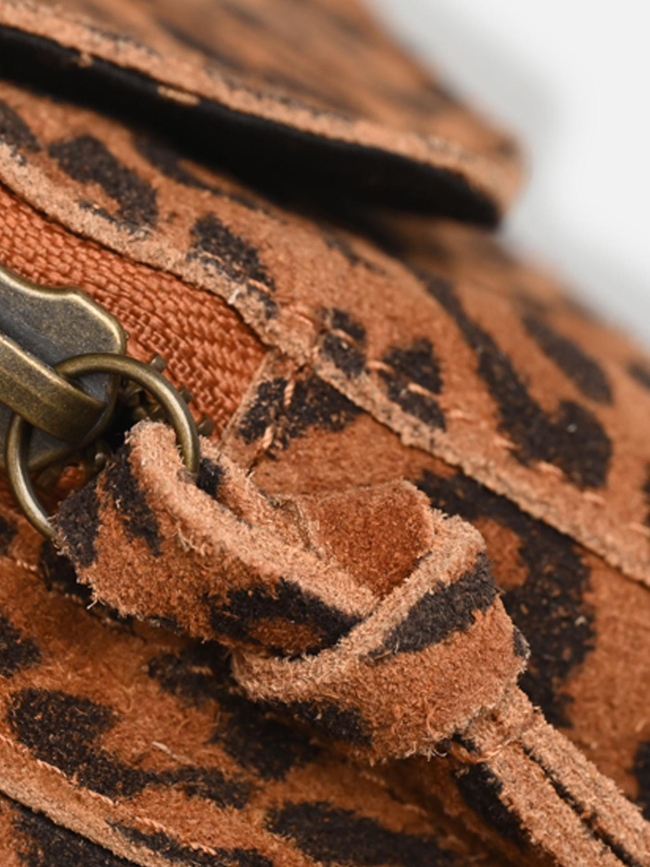 Sac bandoulière en daim à motif léopard marron femme - Pieces