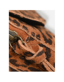 Sac bandoulière en daim à motif léopard marron femme - Pieces