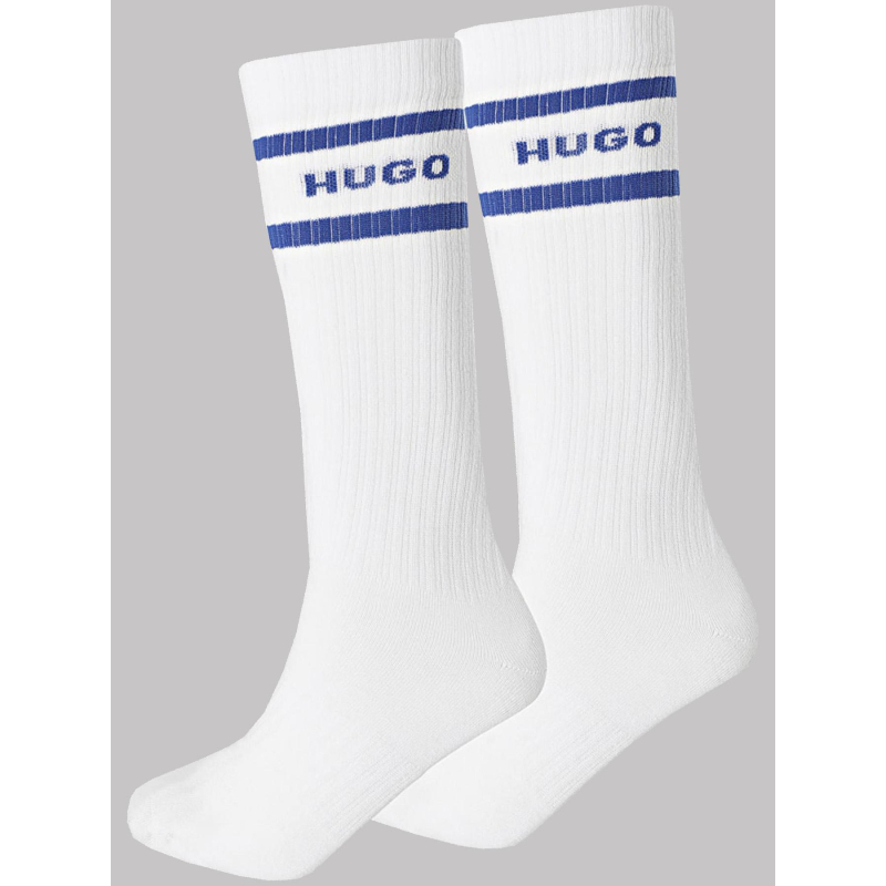 Pack de 2 paires de chaussettes hautes à rayures blanc homme - Hugo