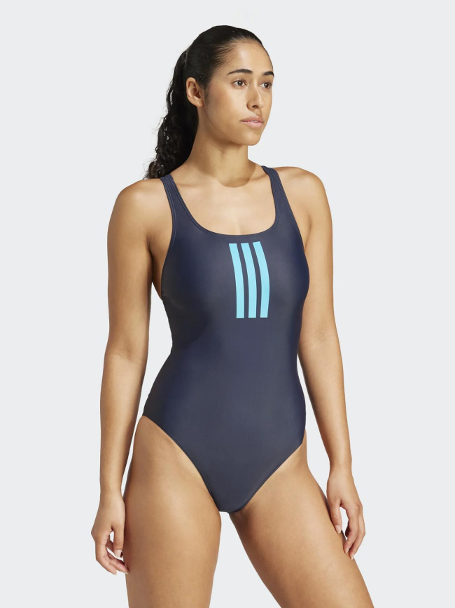 Maillot de bain de natation 3 bande dos en v bleu femme - Adidas