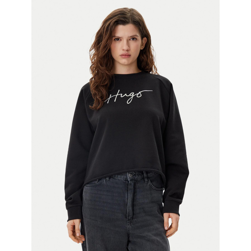 Sweat en molleton de coton avec logo brillant noir femme - Hugo