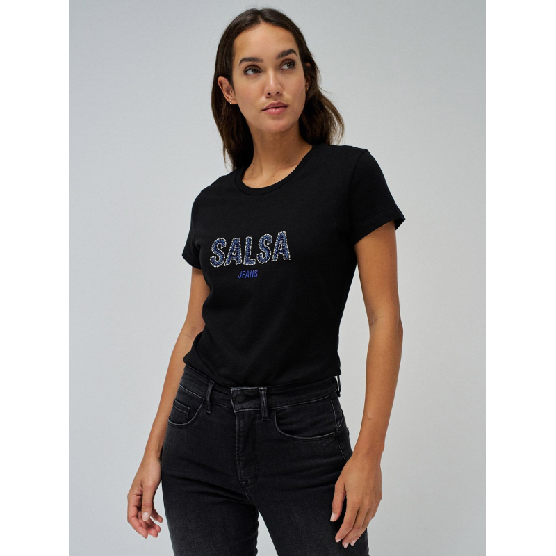 T-shirt à manches courtes avec logo et perles noir femme - Salsa