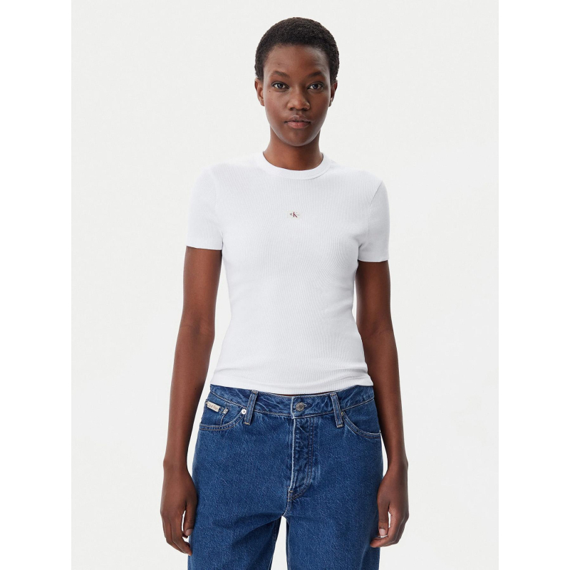T-shirt côtelé label blanc femme - Calvin Klein Jeans