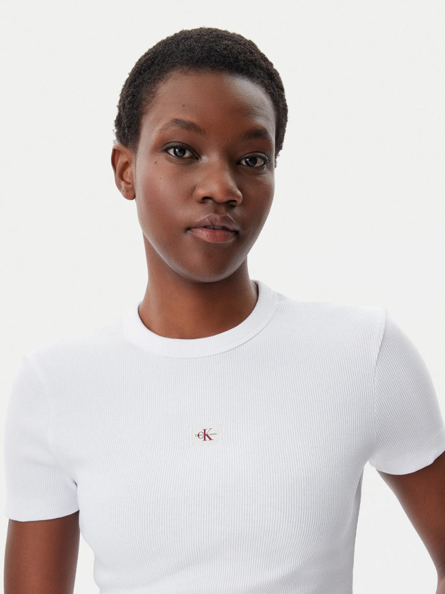 T-shirt côtelé label blanc femme - Calvin Klein Jeans