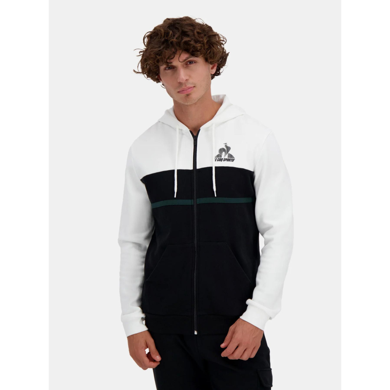Sweat à capuche zippé contemporain noir et blanc homme - Le Coq Sportif