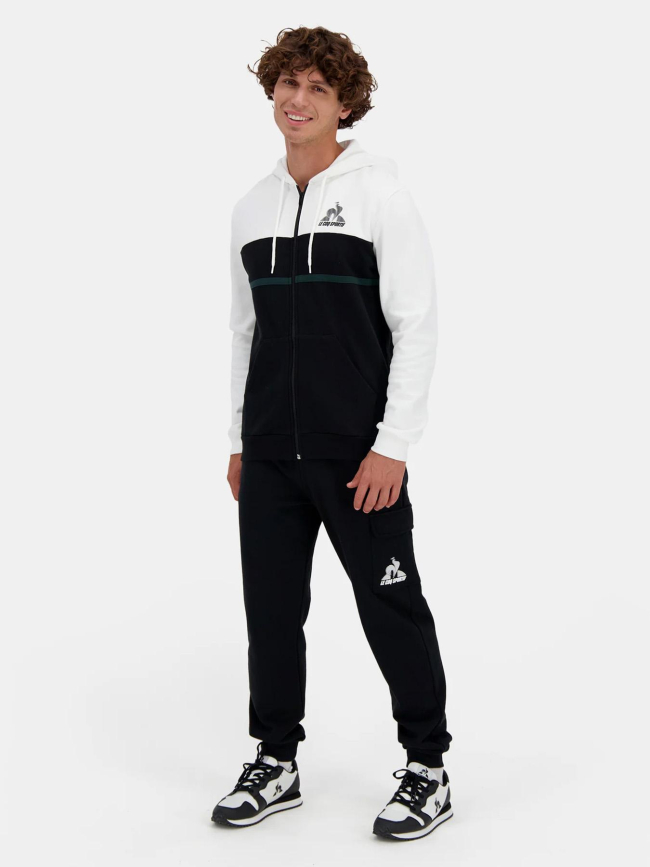 Sweat à capuche zippé contemporain noir et blanc homme - Le Coq Sportif
