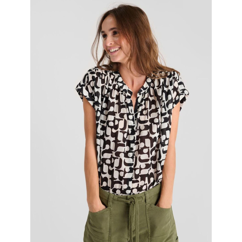 Chemisier laupy blanc noir femme - Le Temps Des Cerises