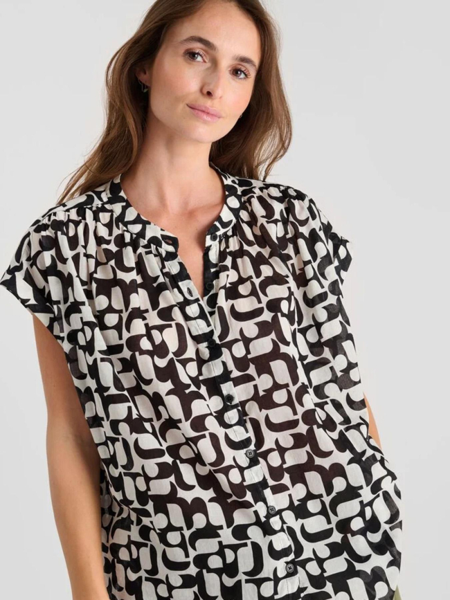 Chemisier laupy blanc noir femme - Le Temps Des Cerises