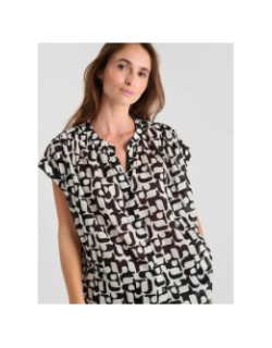 Chemisier laupy blanc noir femme - Le Temps Des Cerises