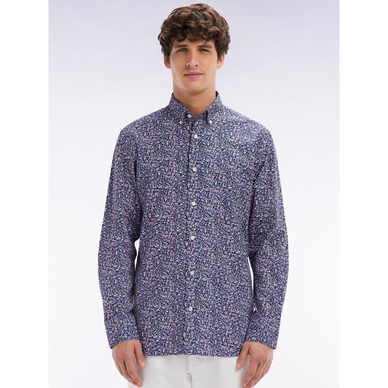 Chemise en popeline à motif floral bleu marine homme - Eden Park