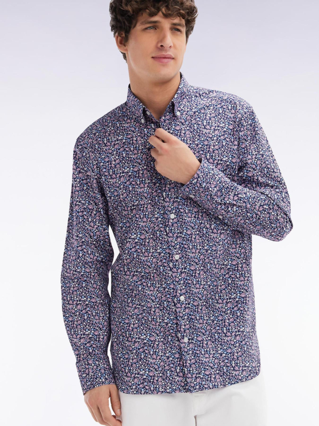 Chemise en popeline à motif floral bleu marine homme - Eden Park