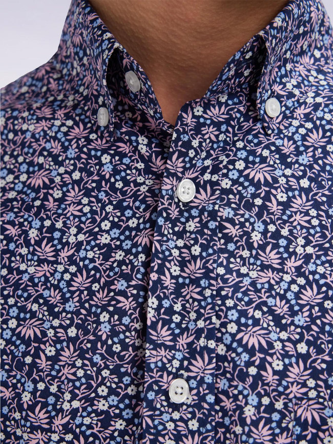 Chemise en popeline à motif floral bleu marine homme - Eden Park