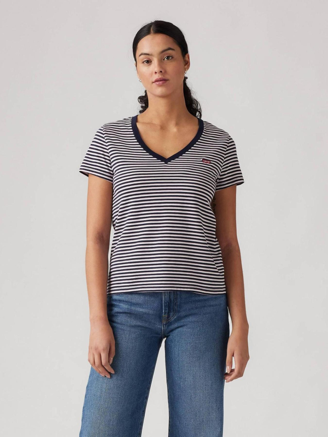 T-shirt manches courtes à rayures et col v blanc femme - Levi's