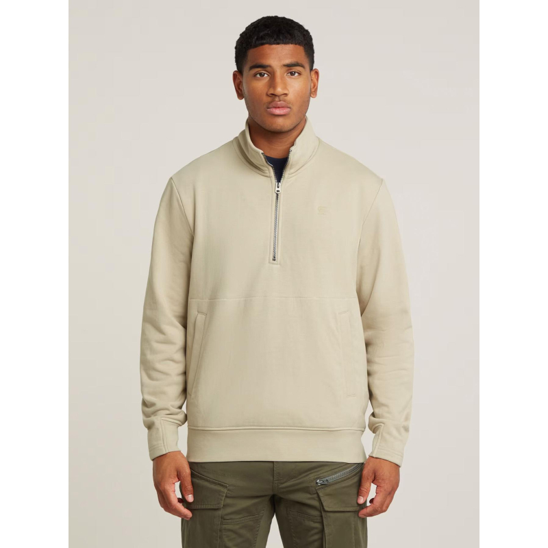 Sweat demi zip à col cheminé nifous beige homme - G Star