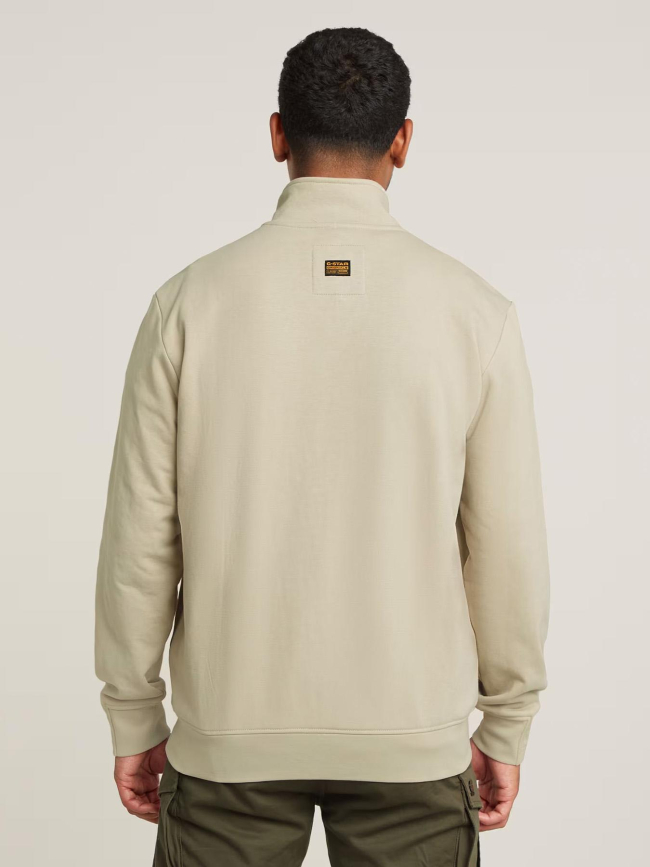 Sweat demi zip à col cheminé nifous beige homme - G Star