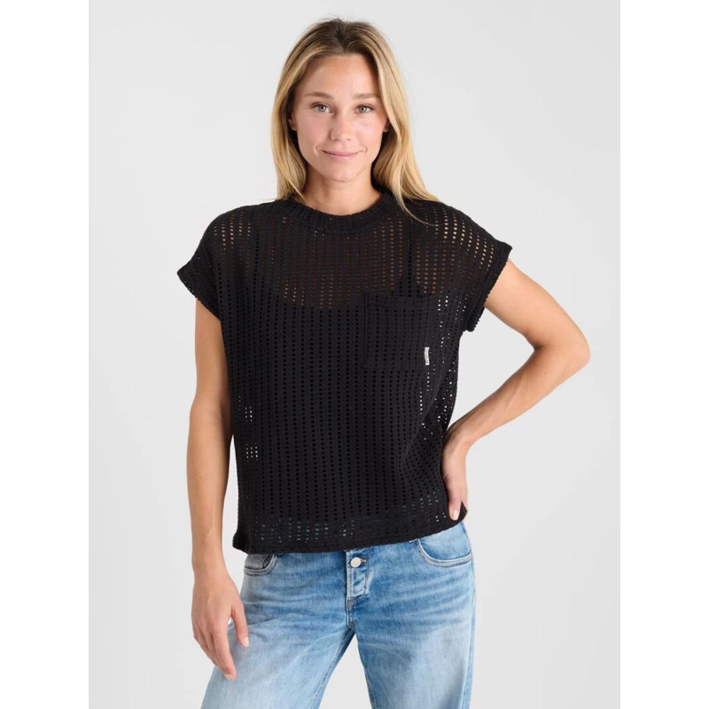 T-shirt en crochet transparent gafo noir femme - Le Temps Des Cerises