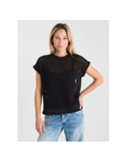 T-shirt en crochet transparent gafo noir femme - Le Temps Des Cerises